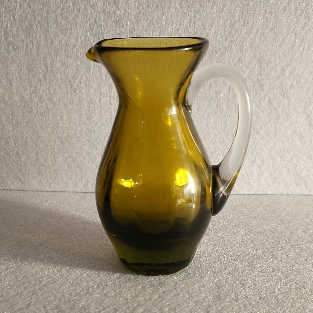  Vintage Hand Blown Amber Glass Pitcher / Vase 4 inches high